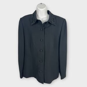 Casual Corner Black Beaded Detail Collar Evening Career Blazer Jacket Sz 14